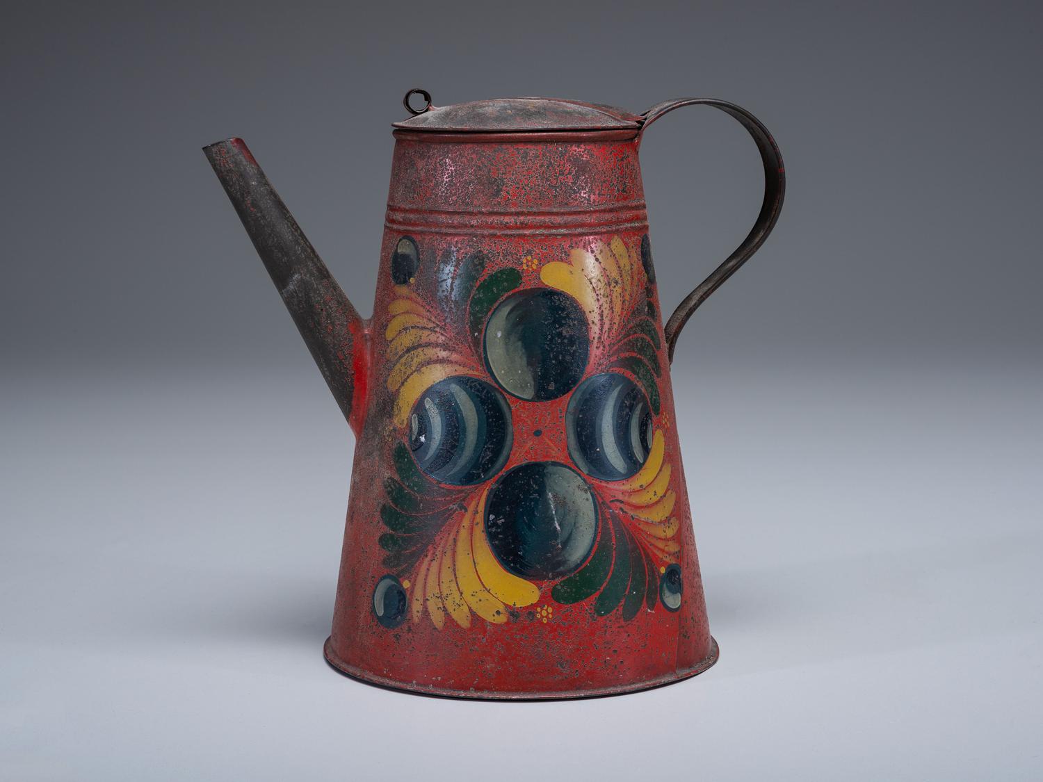 A Toleware Paint-Decorated Tin Coffeepot