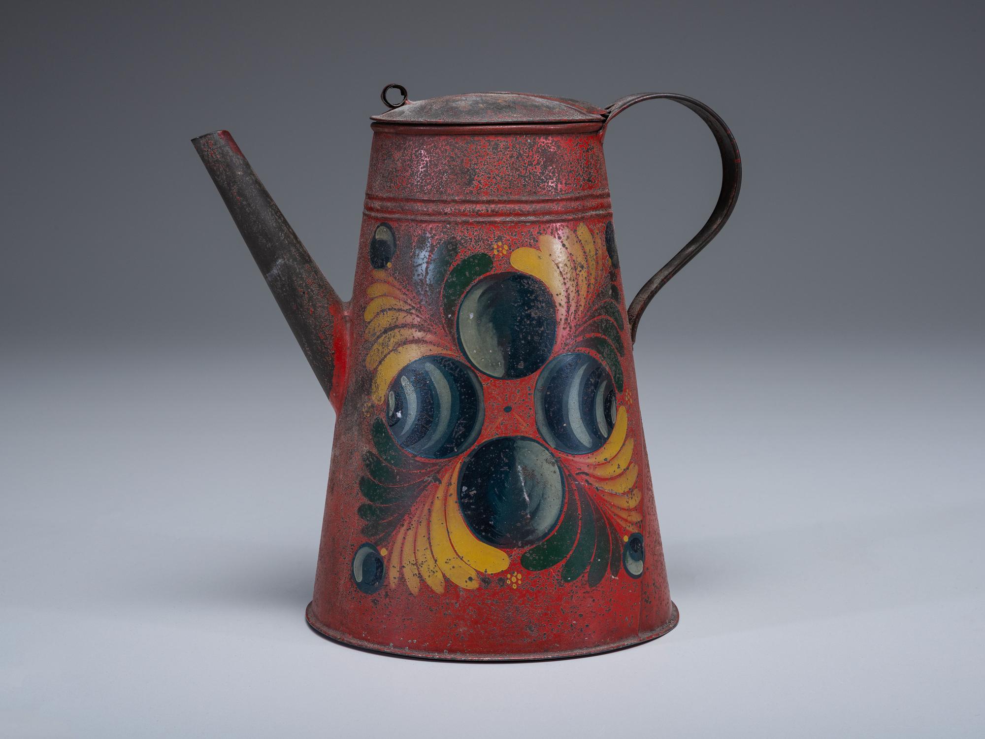 A Toleware Paint-Decorated Tin Coffeepot