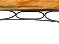 A Wrought Iron and Faux Marble Coffee Table