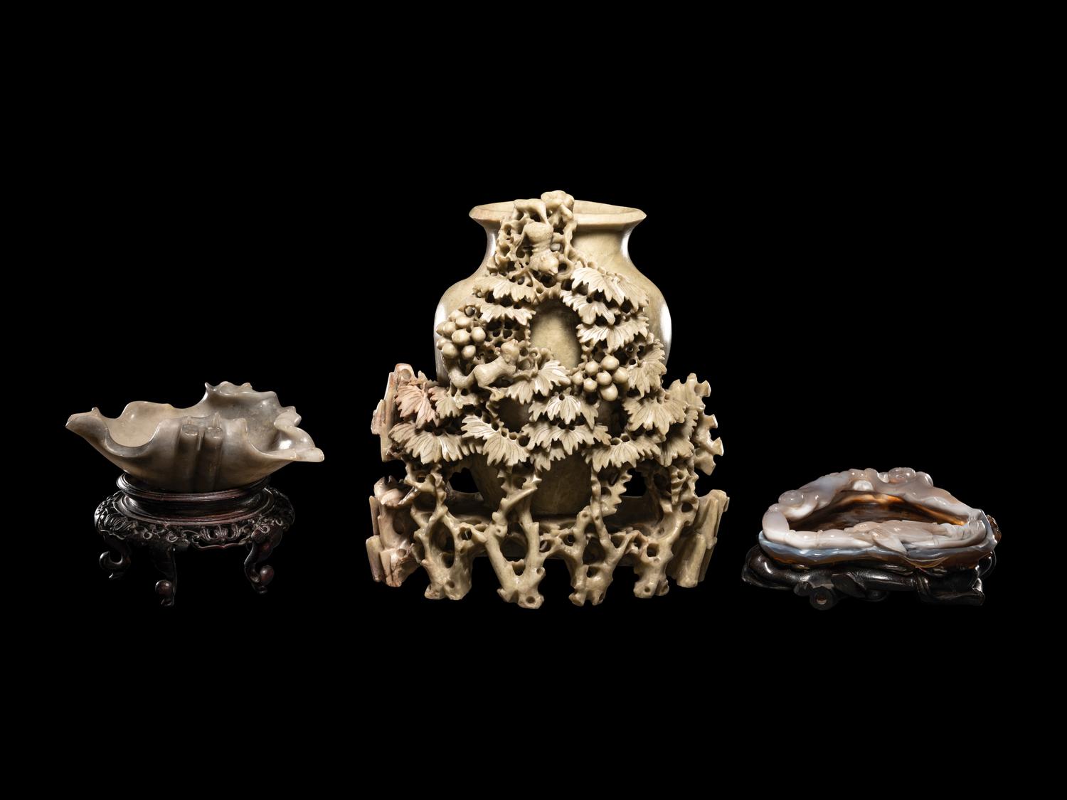 Three Chinese Carved Hardstone Vessels