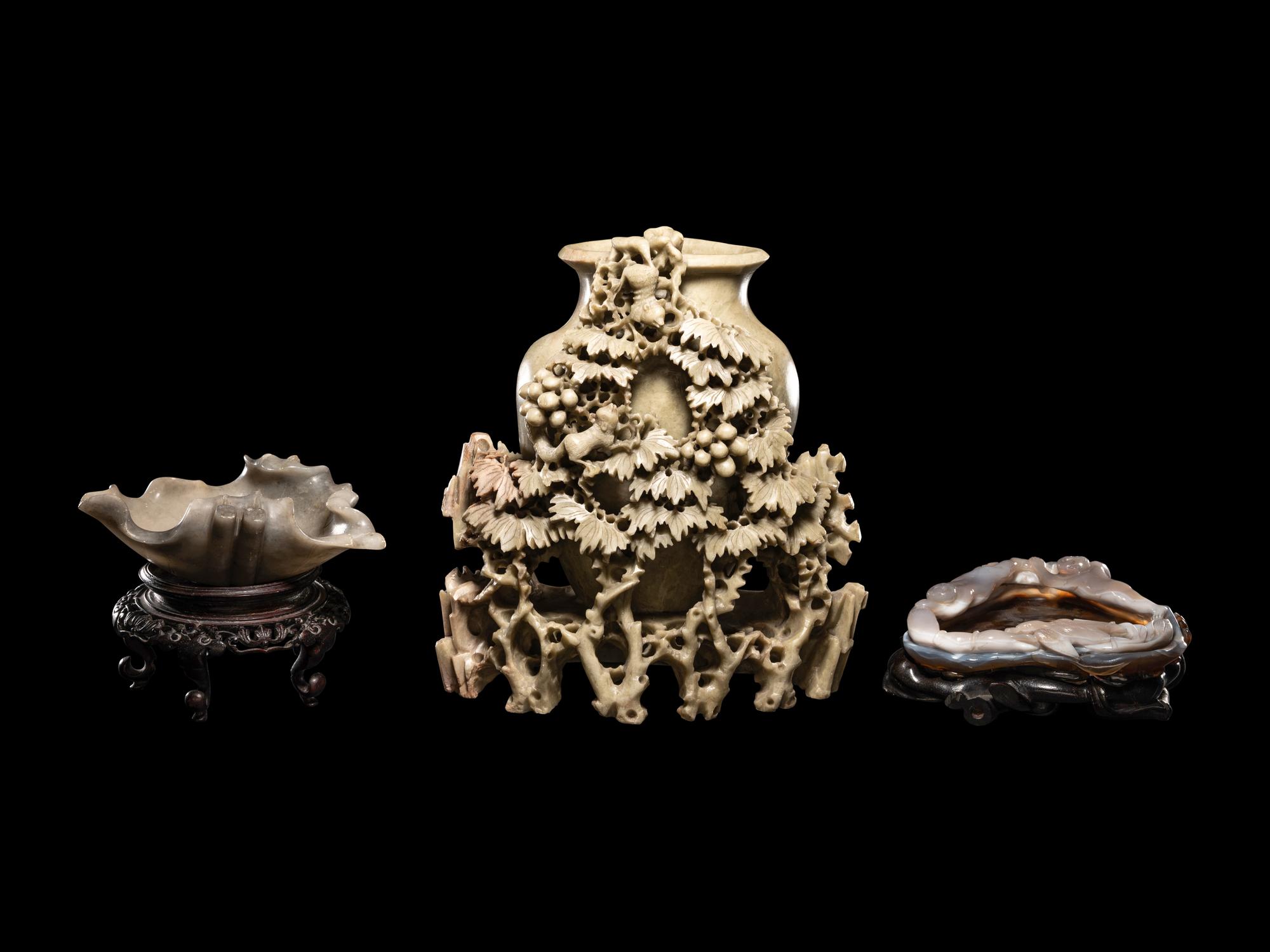 Three Chinese Carved Hardstone Vessels