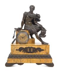 A French Patinated Bronze and Sienna Marble Mantel Clock by Honoré Pons