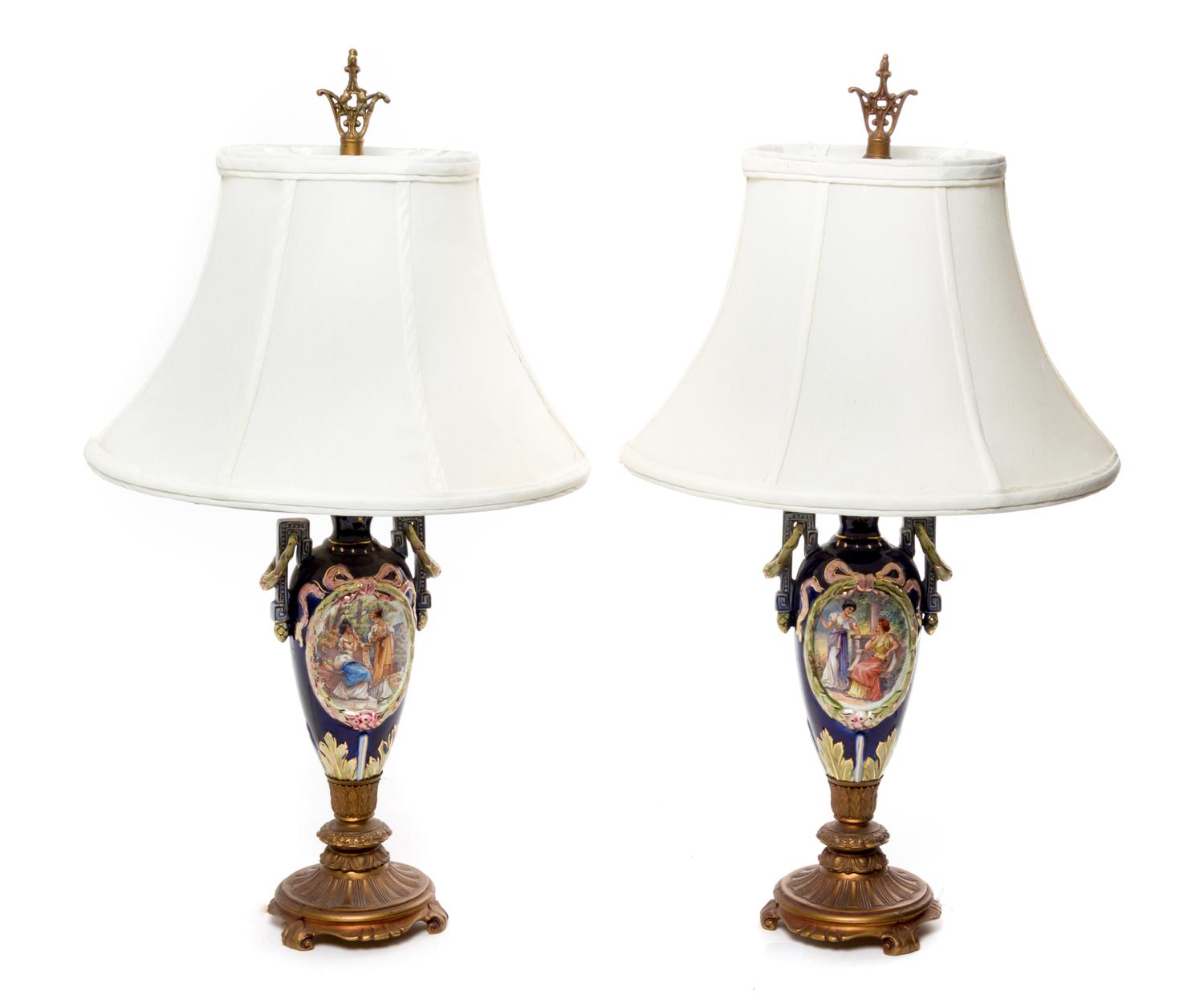 A Pair of Continental Porcelain Vases Height overall 22 inches. — 20TH CENTURY