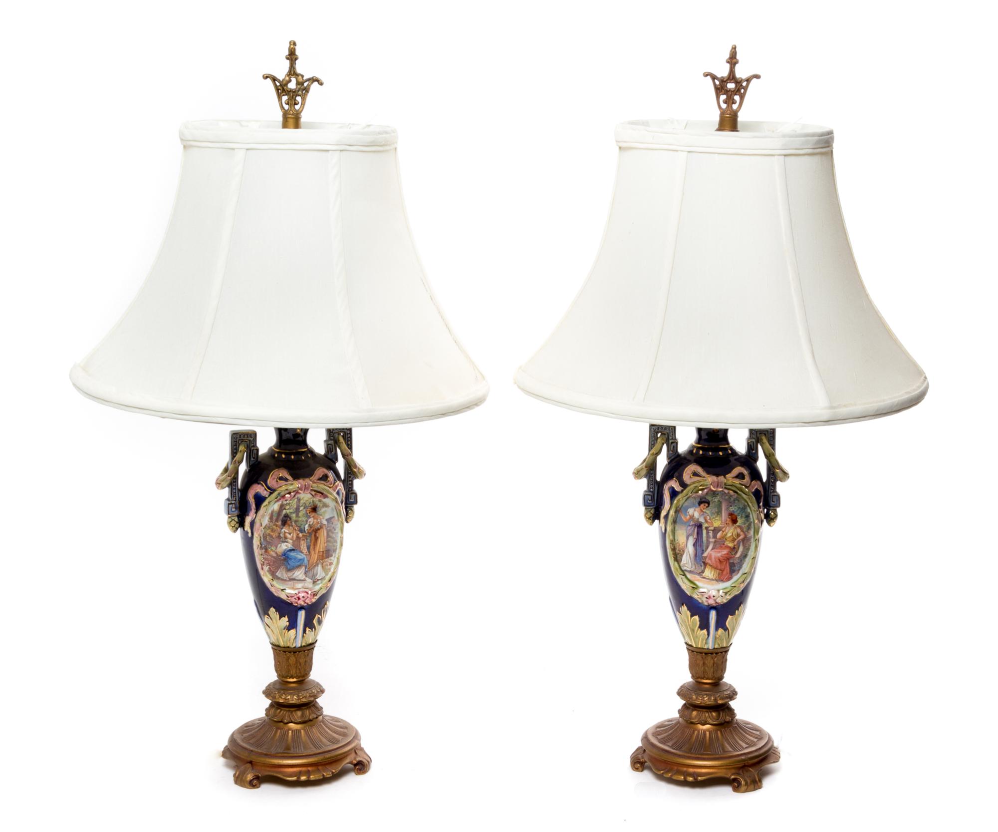 A Pair of Continental Porcelain Vases Height overall 22 inches. — 20TH CENTURY