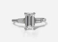 A Platinum and Diamond Ring with Ring Guards, 1.61 Carat Emerald-Cut Diamond, GIA Certified