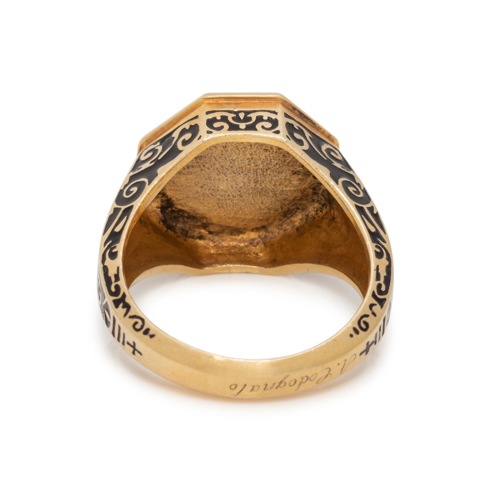 ATTILIO CODOGNATO, YELLOW GOLD AND ENAMEL SKULL RING