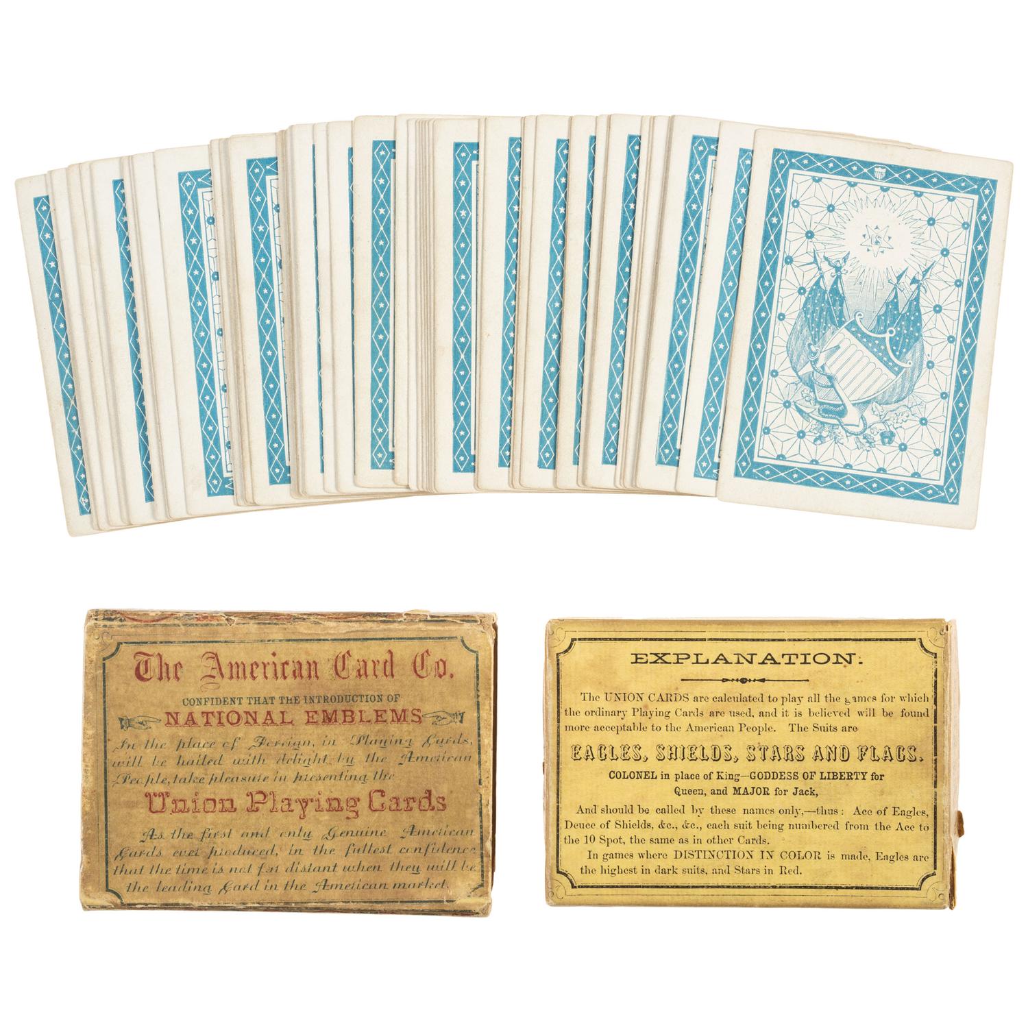 Union Playing Cards . New York: American Card Co., [ca 1863]. Complete set of Civil War playing cards with original box.