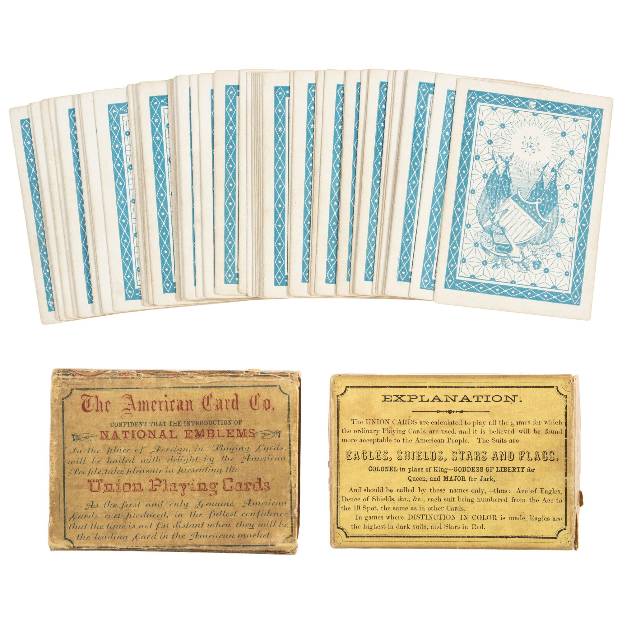 Union Playing Cards . New York: American Card Co., [ca 1863]. Complete set of Civil War playing cards with original box.