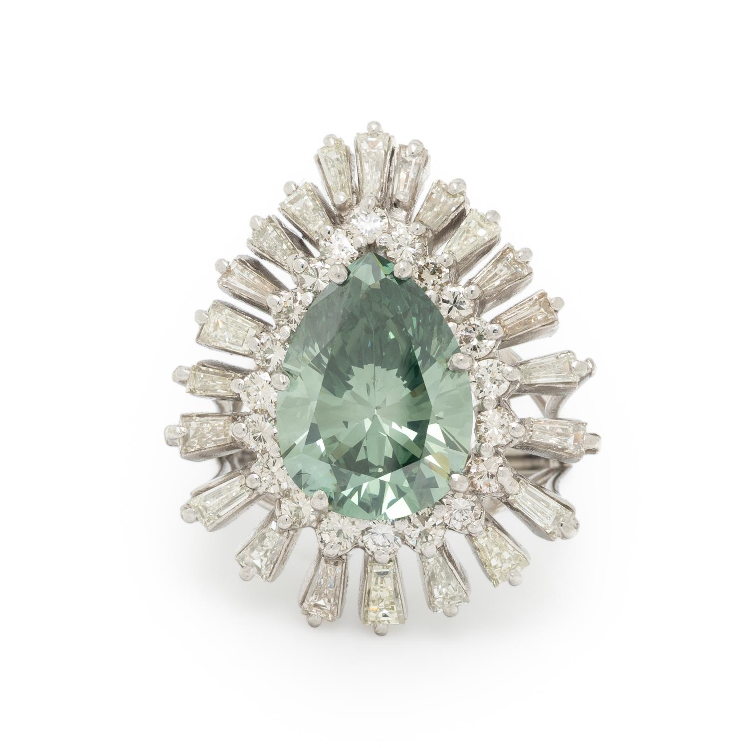 TREATED COLORED DIAMOND, DIAMOND, AND WHITE GOLD RING