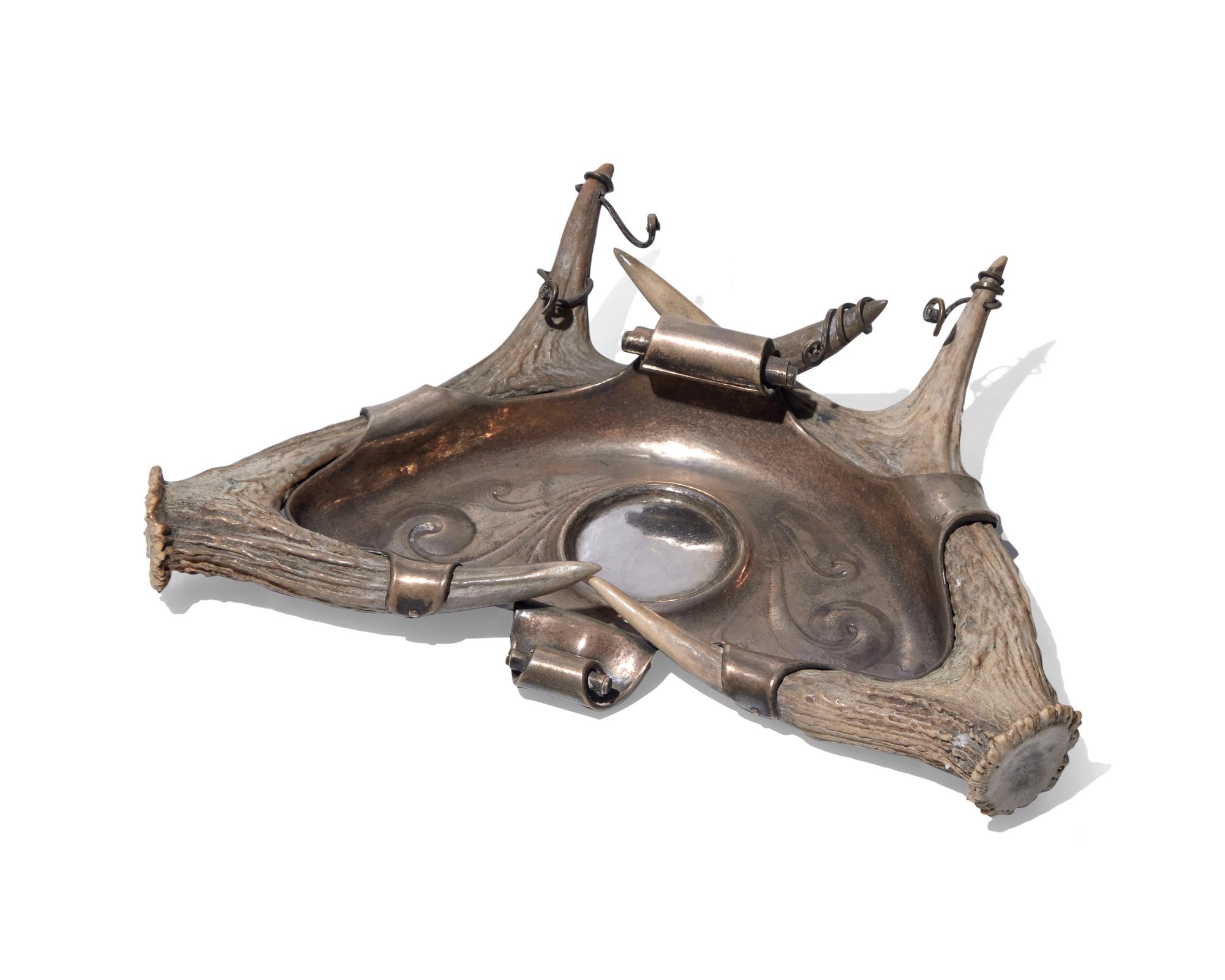 A sterling-silver mounted antler inkstand, J.E. Caldwell & Co., Philadelphia, PA, probably early 20th century