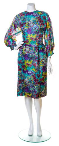 A Pauline Trigere Multicolor Silk Floral Dress, No size.