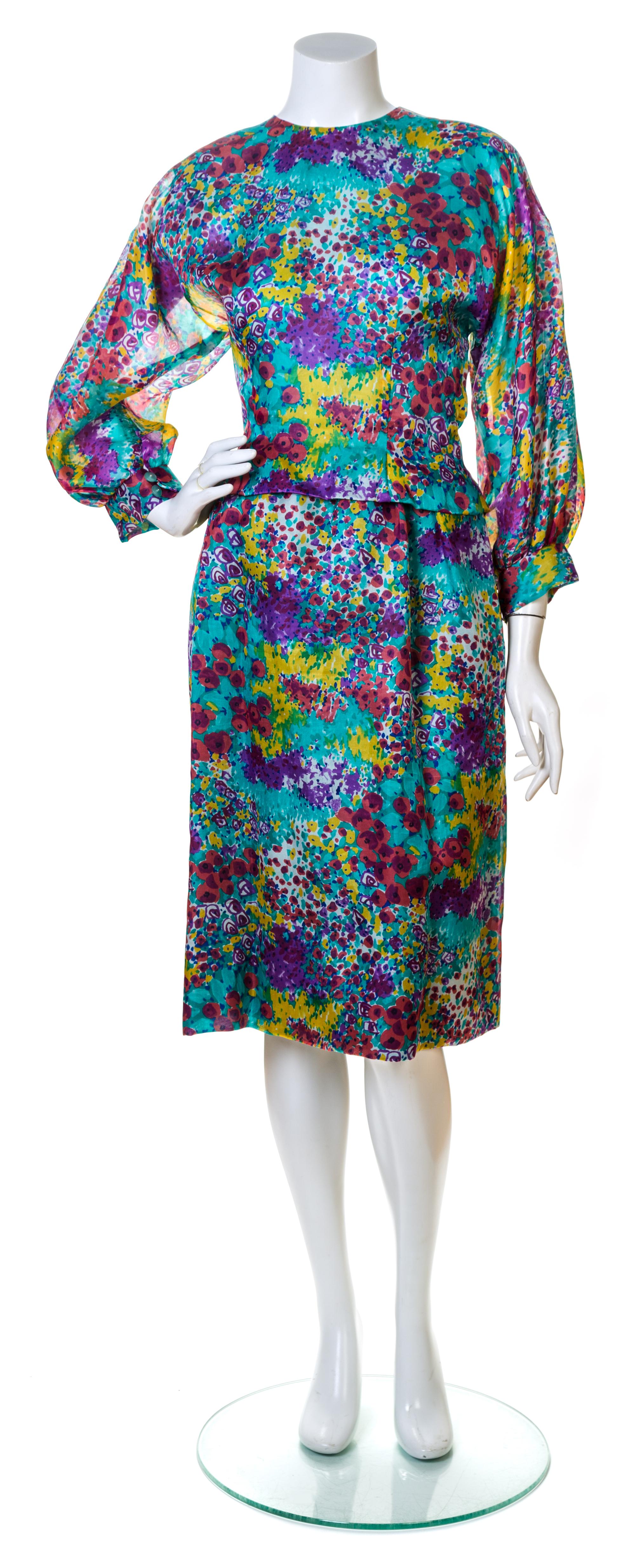 A Pauline Trigere Multicolor Silk Floral Dress, No size.