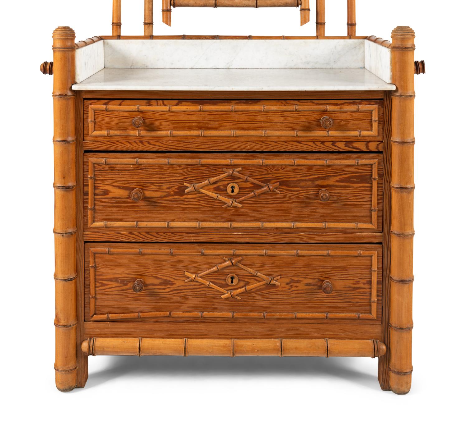 A Faux Bamboo and Maple Marble-Top Dressing Table