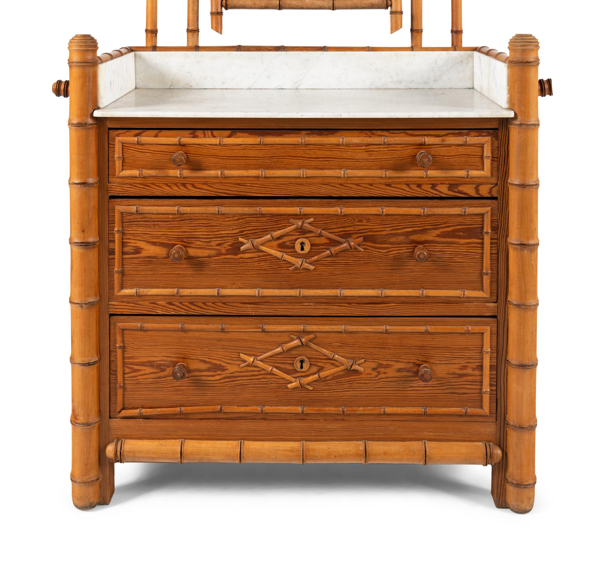 A Faux Bamboo and Maple Marble-Top Dressing Table