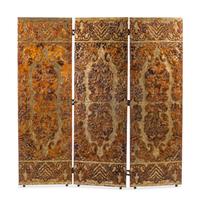 A Spanish Embossed Leather Three-Panel Floor Screen