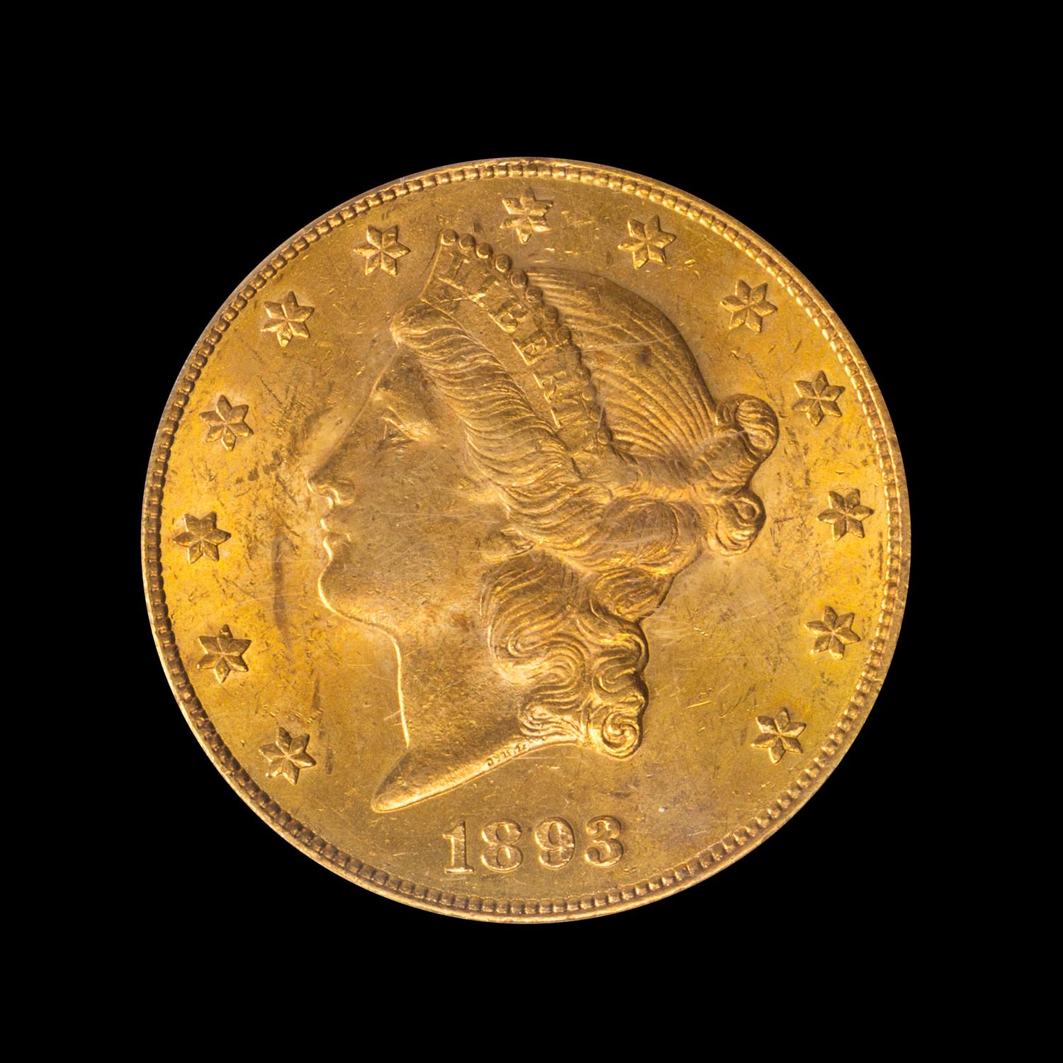 A United States 1893-CC Liberty Head $20 Gold Coin