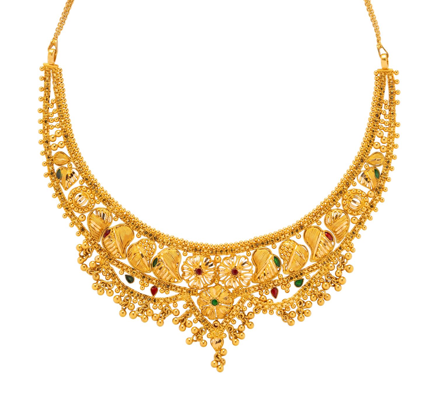 HIGH KARAT YELLOW GOLD AND ENAMEL BIB NECKLACE
