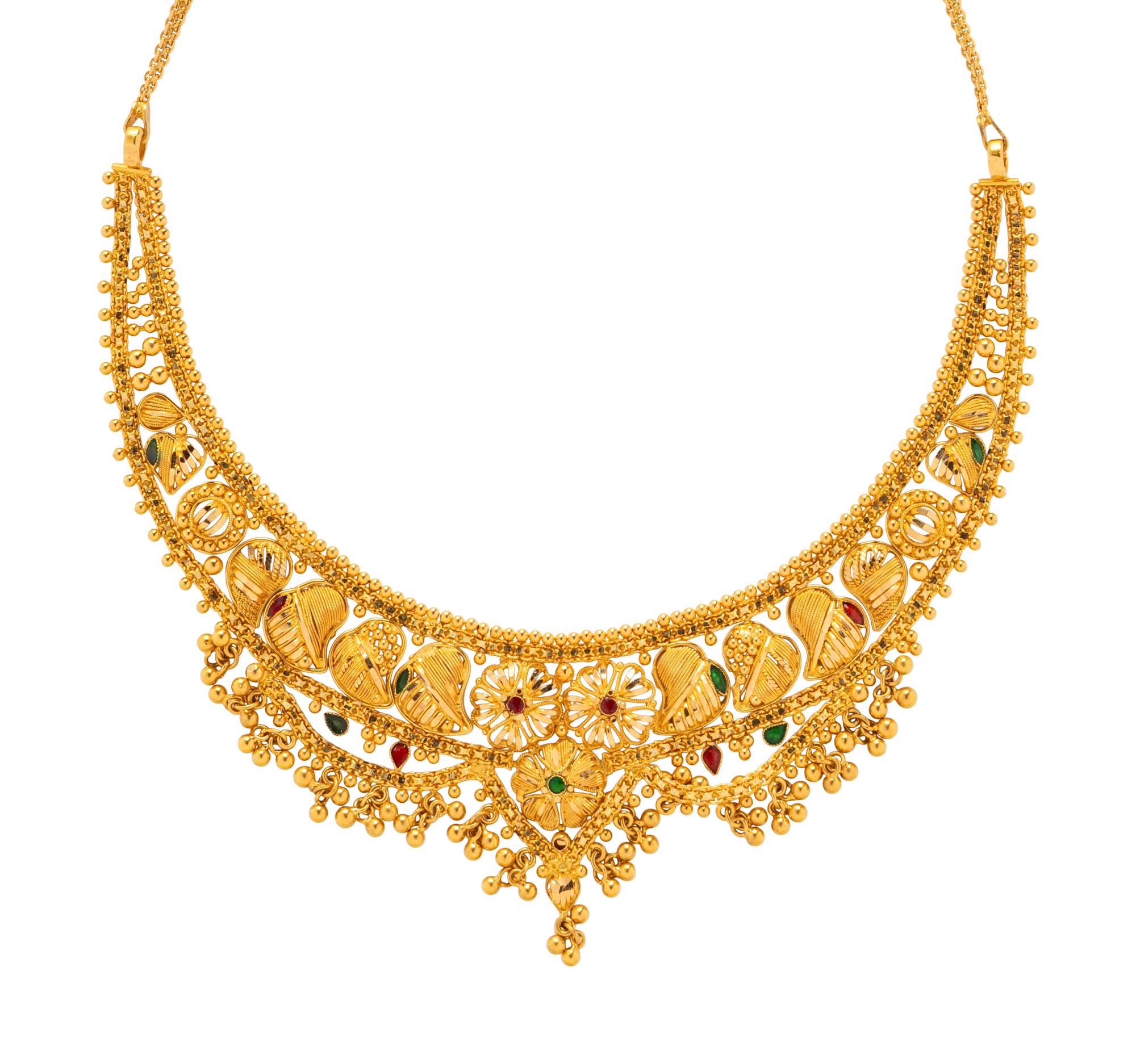 HIGH KARAT YELLOW GOLD AND ENAMEL BIB NECKLACE