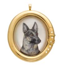 An 18 Karat Yellow Gold and Essex Crystal German Shepherd Pendant/Brooch, 12.30 dwts.