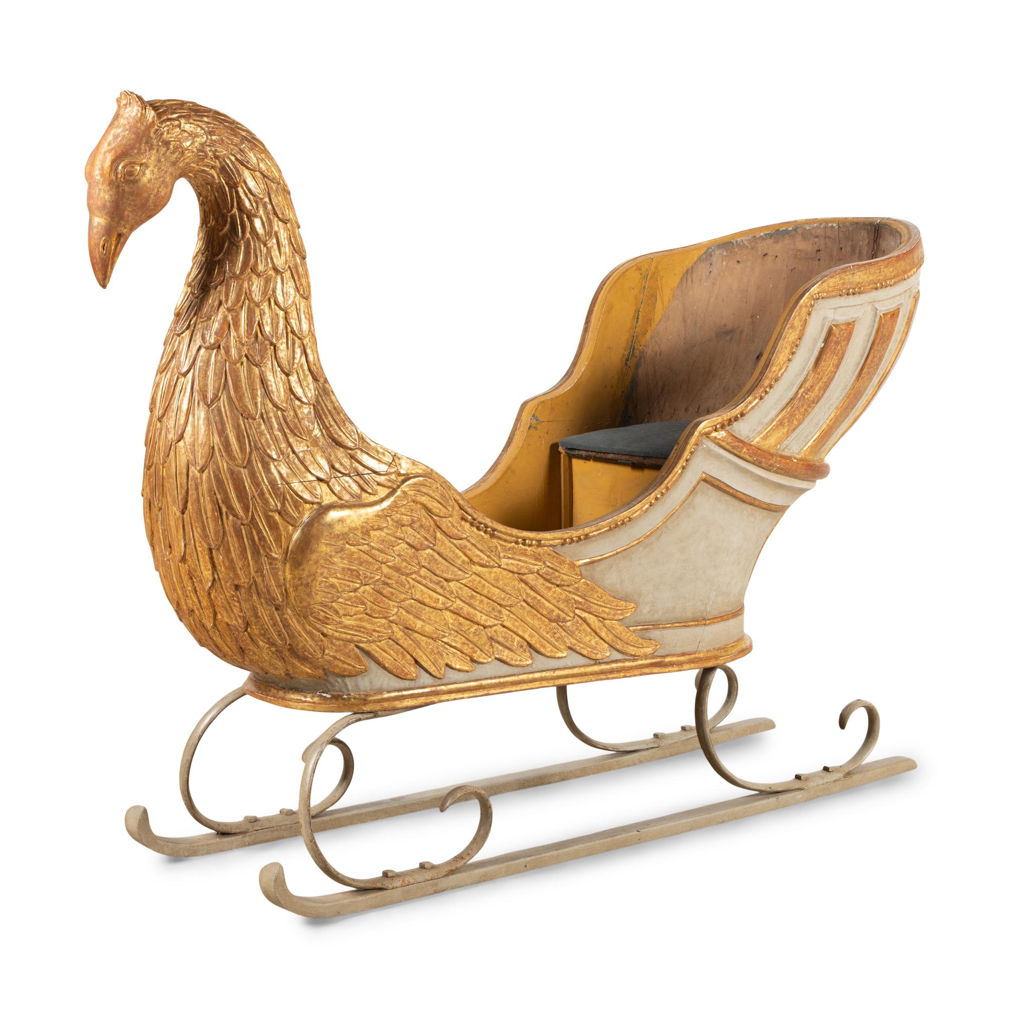 A Giltwood and Grey-Painted Carousel Sleigh