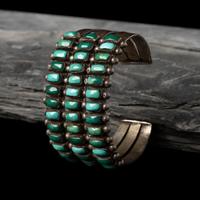 Navajo or Zuni Silver and Turquoise Cluster Cuff Bracelet