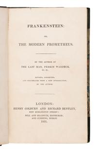 Shelley, Mary Wollstonecraft (1797-1851). Frankenstein: or, The Modern Prometheus . [Bound with:] Schiller, Friedrich (1759-1805). The Ghost-Seer! London: Henry Colburn and Richard Bentley, 1831.