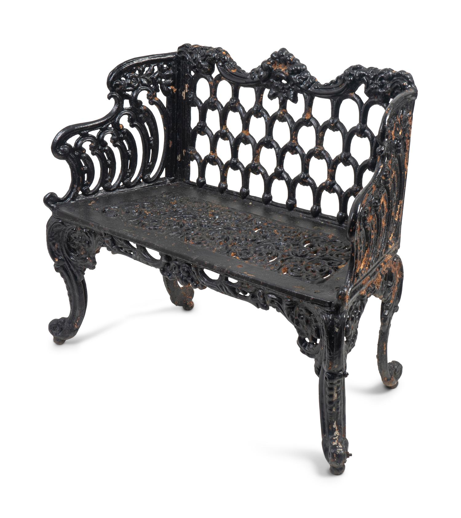 A Victorian Style Black-Painted Cast-Iron Garden Bench