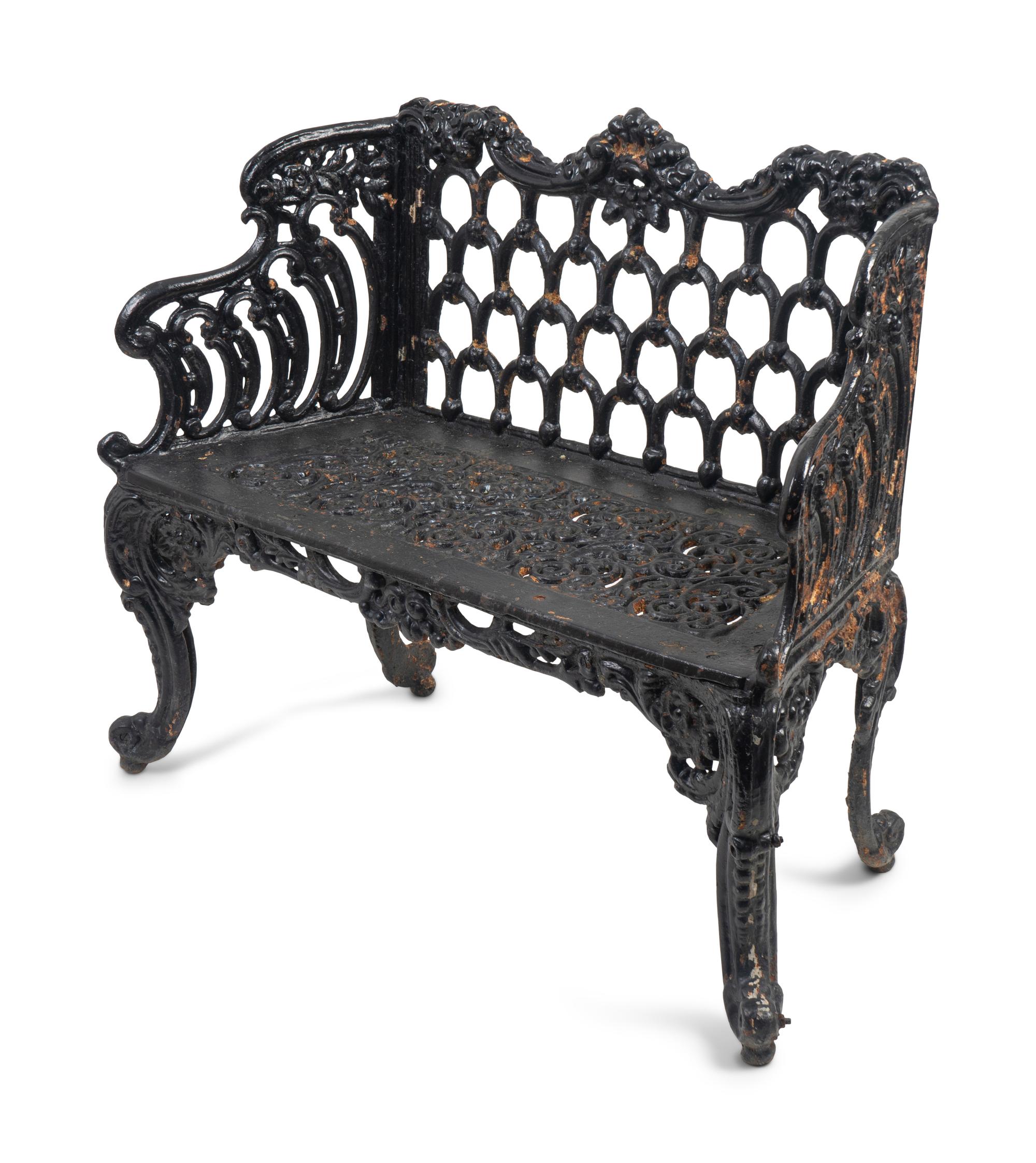 A Victorian Style Black-Painted Cast-Iron Garden Bench