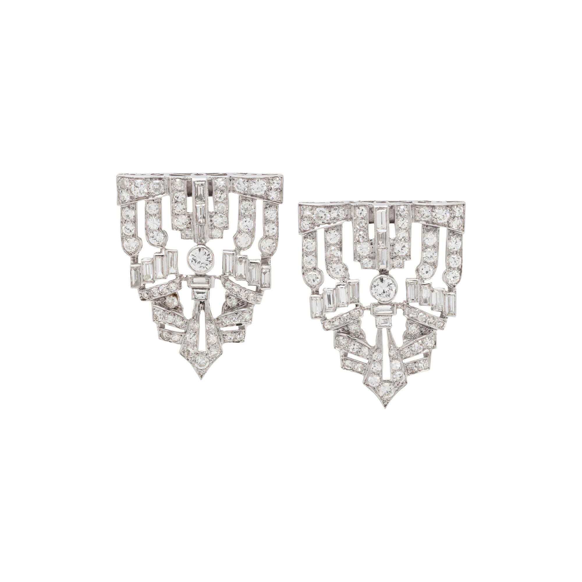 ART DECO, DIAMOND DOUBLE CLIP/BROOCH