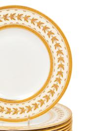A Set of Twelve Minton Parcel Gilt Porcelain Salad Plates Retailed by Tiffany & Co.