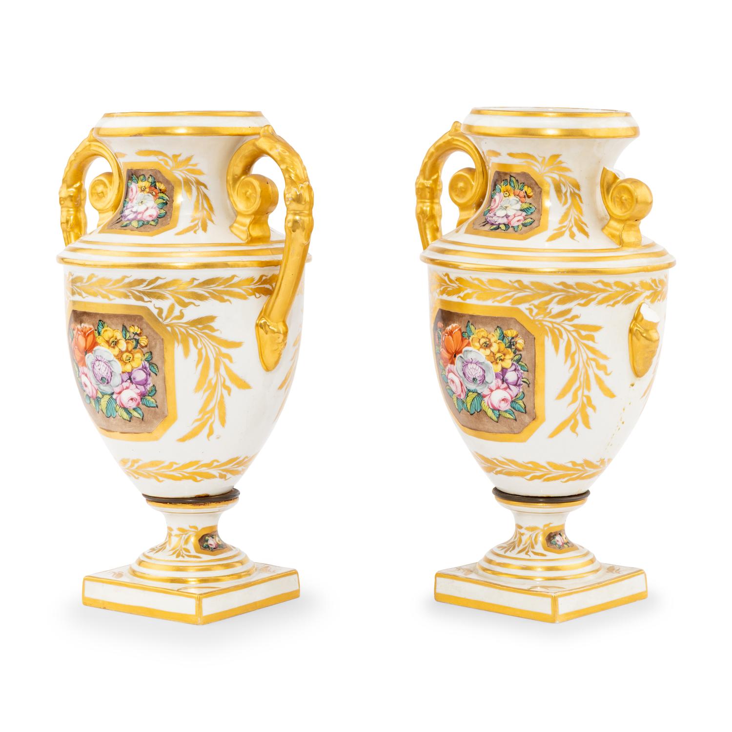 A Pair of Derby Painted Porcelain Vases