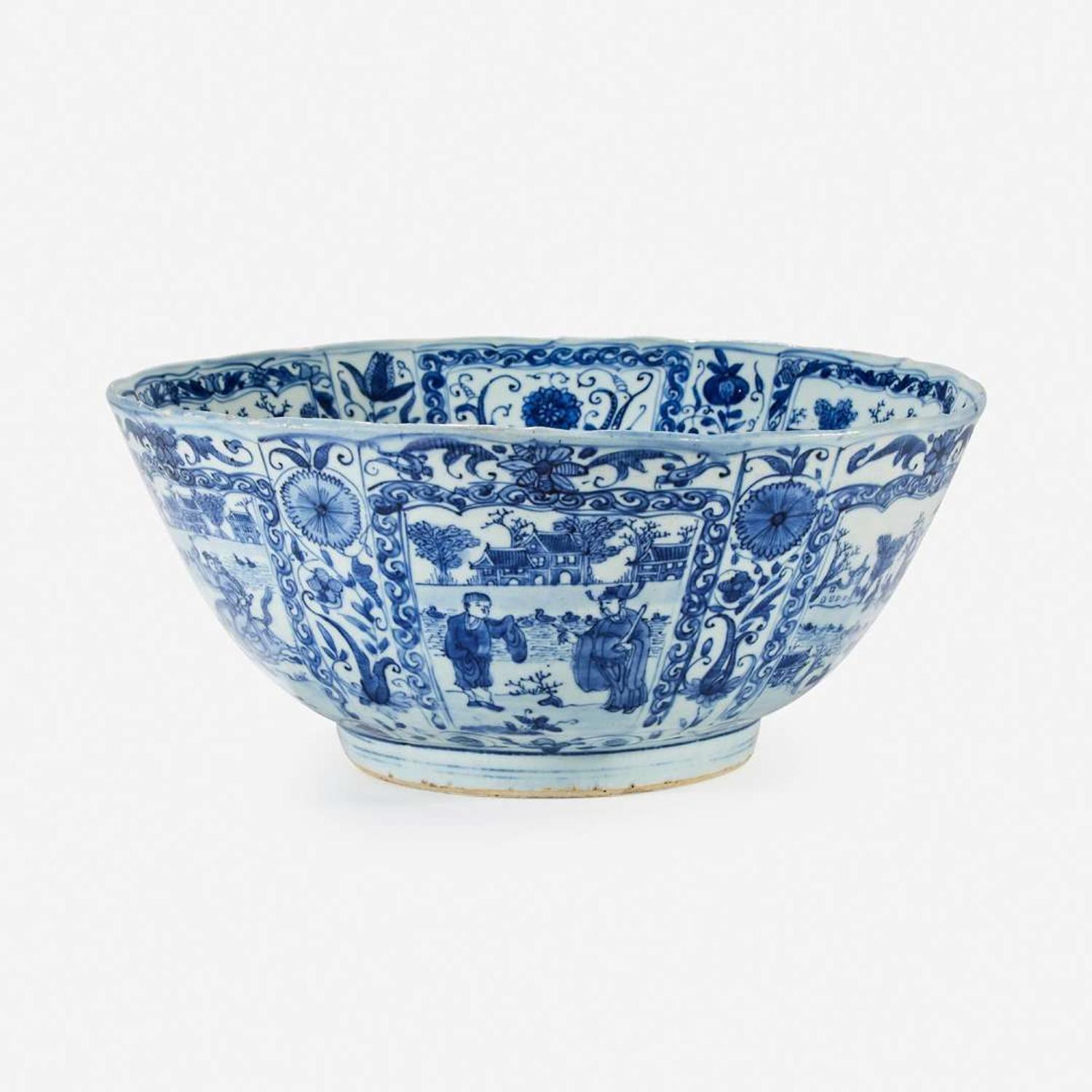 A large Chinese blue and white porcelain bowl mid 17th Century