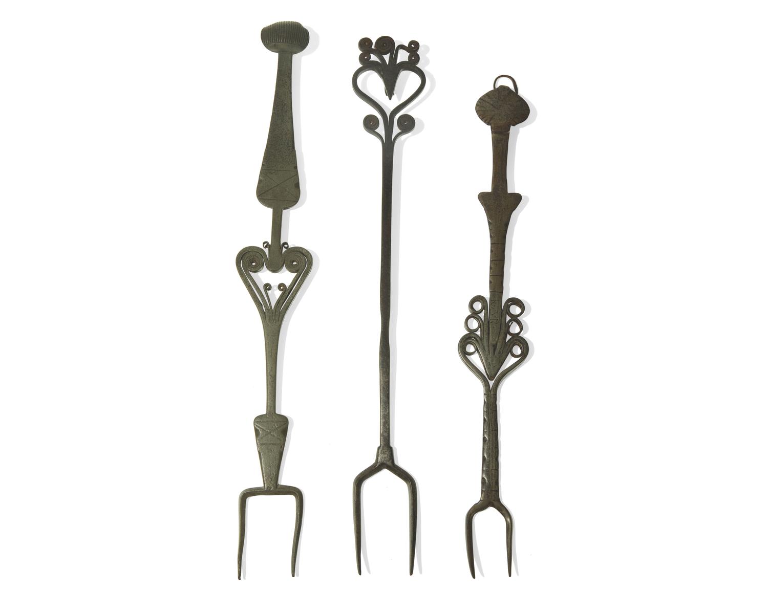 A Group of Three Wrought Iron or Steel Forks, French 18th Century