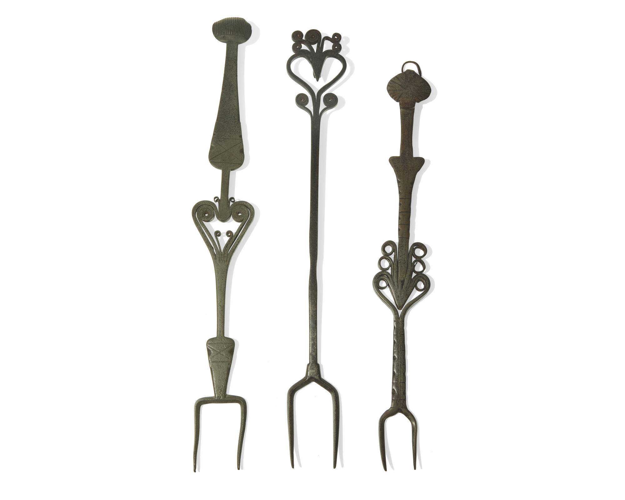 A Group of Three Wrought Iron or Steel Forks, French 18th Century