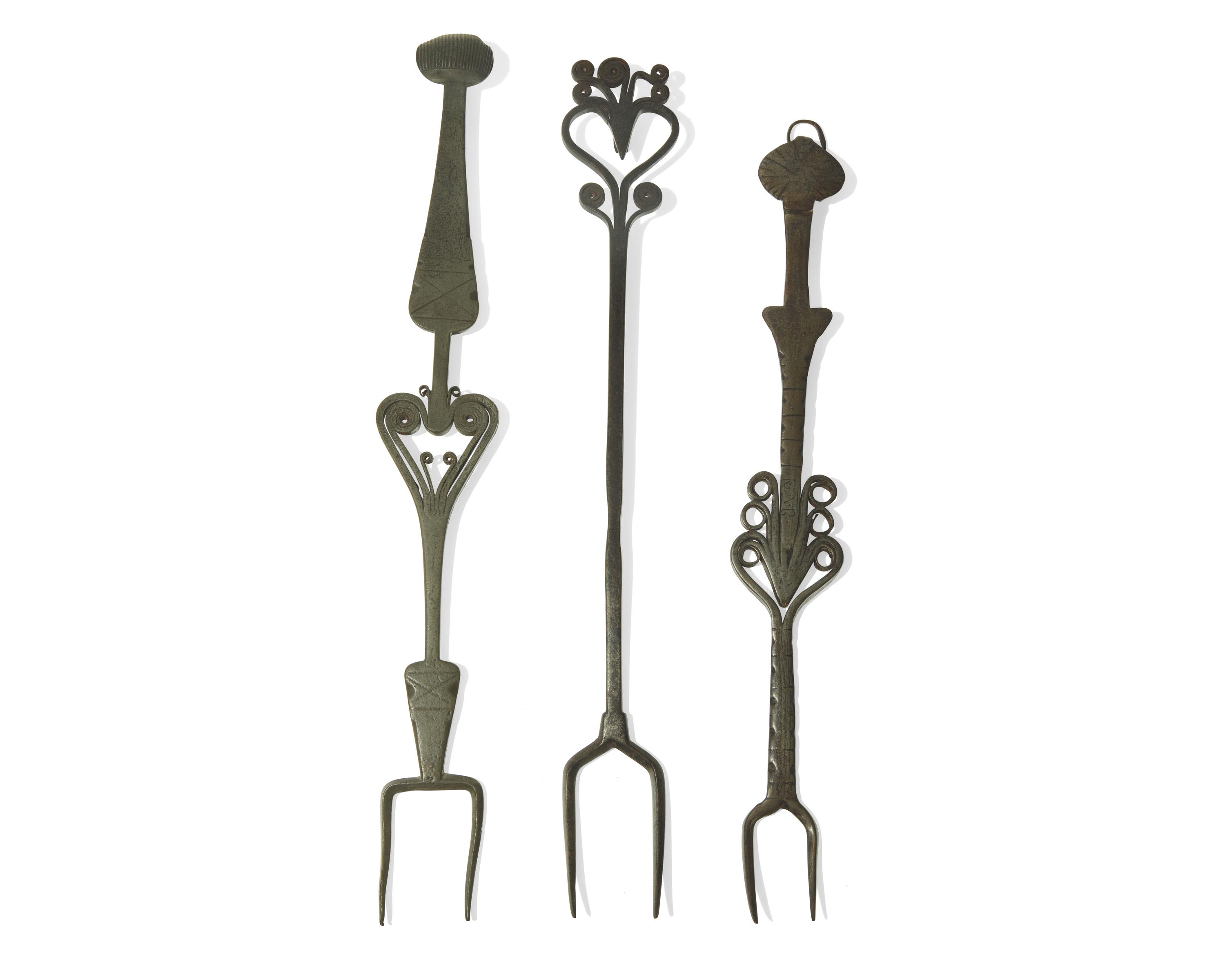 A Group of Three Wrought Iron or Steel Forks, French 18th Century