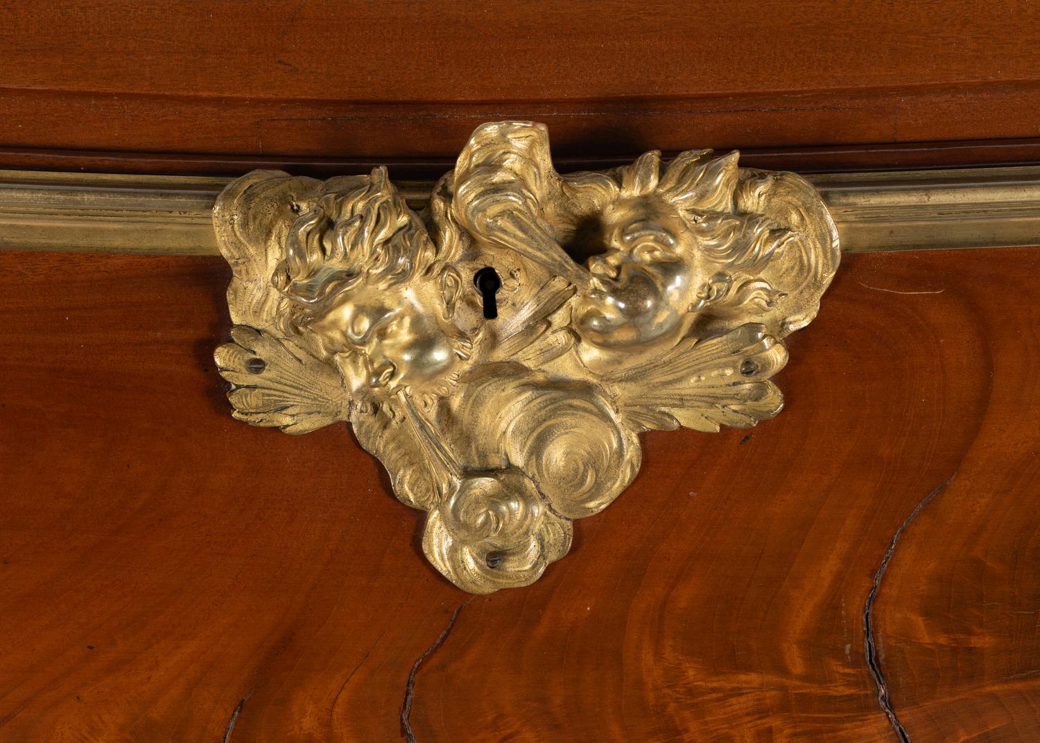 A Louis XV Style Gilt Bronze Mounted Mahogany Slant-Front Bureau
