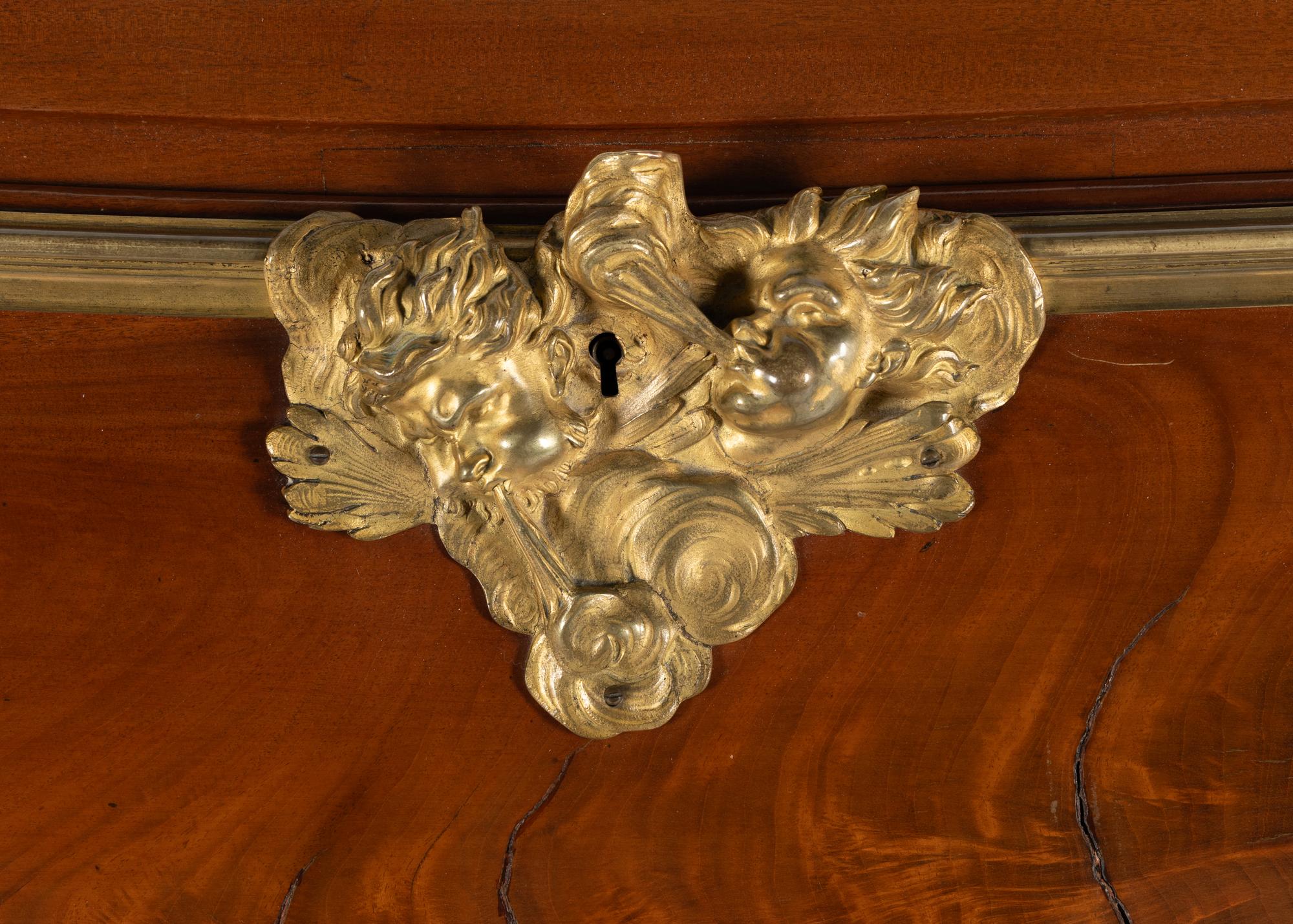 A Louis XV Style Gilt Bronze Mounted Mahogany Slant-Front Bureau
