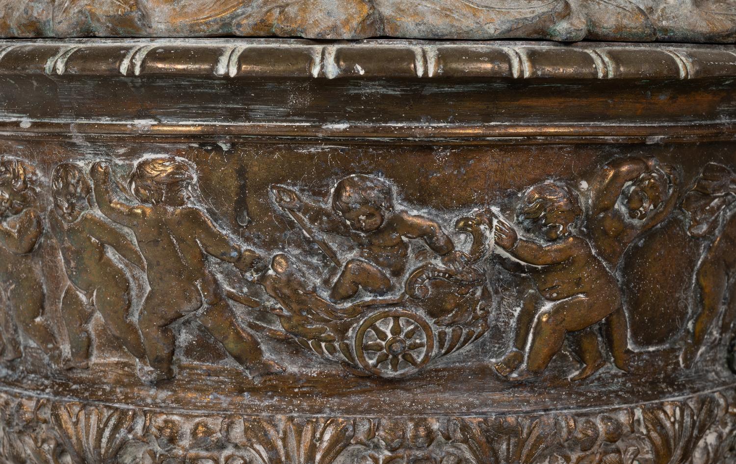 A Brass Two-Handled Jardinière with Bacchic Figures