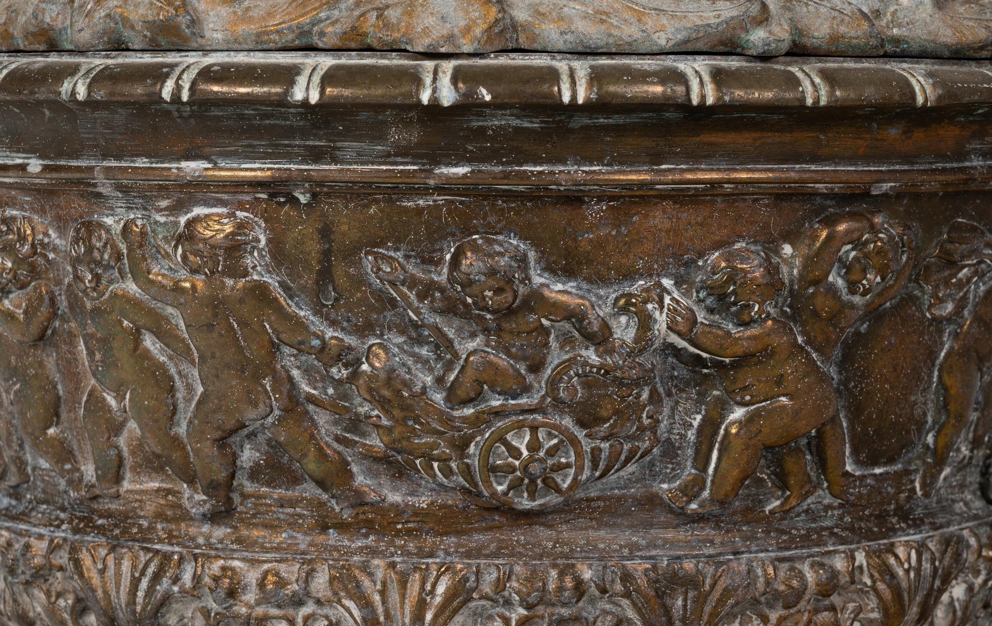 A Brass Two-Handled Jardinière with Bacchic Figures