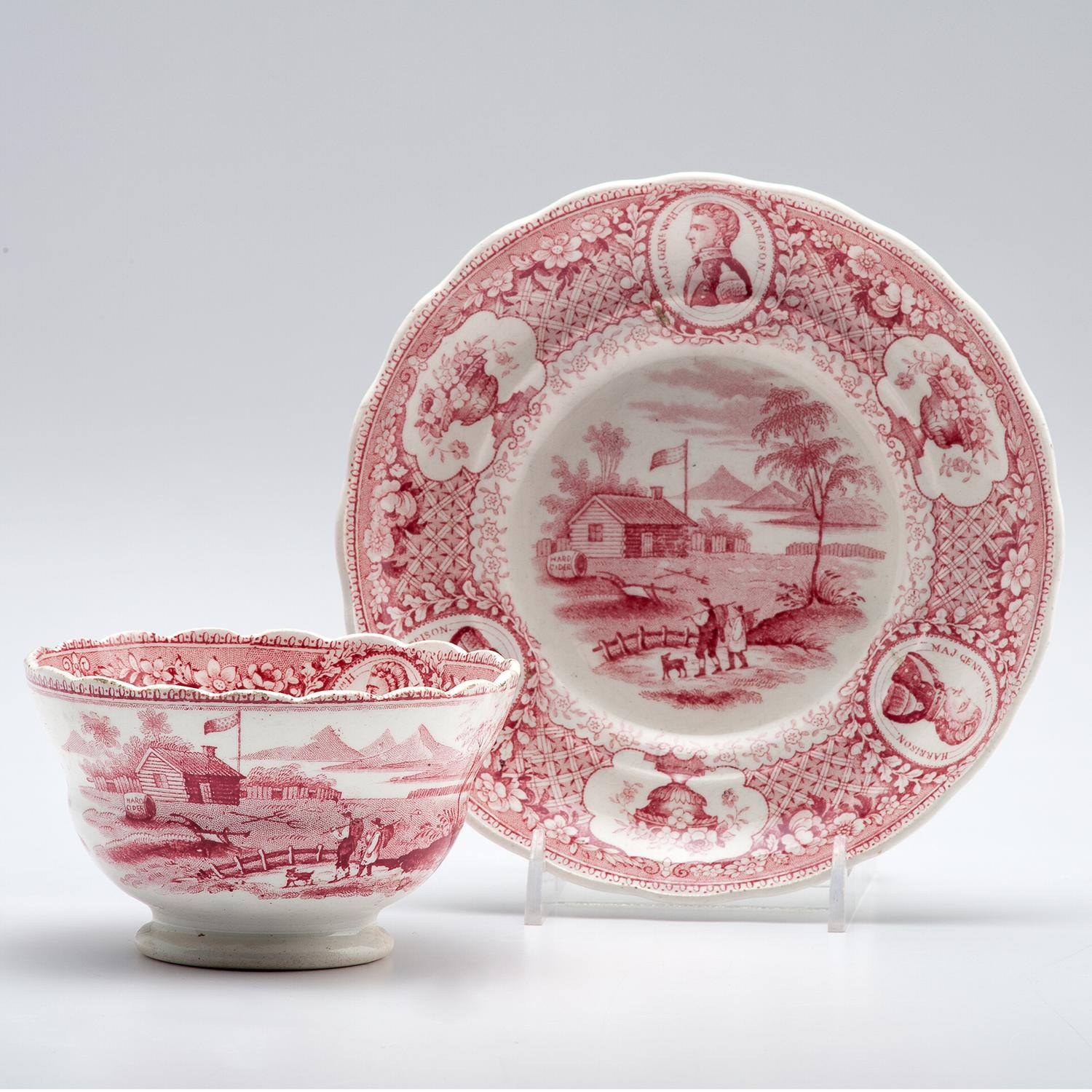 William Henry Harrison, 1840 Log Cabin Pattern Cup & Saucer