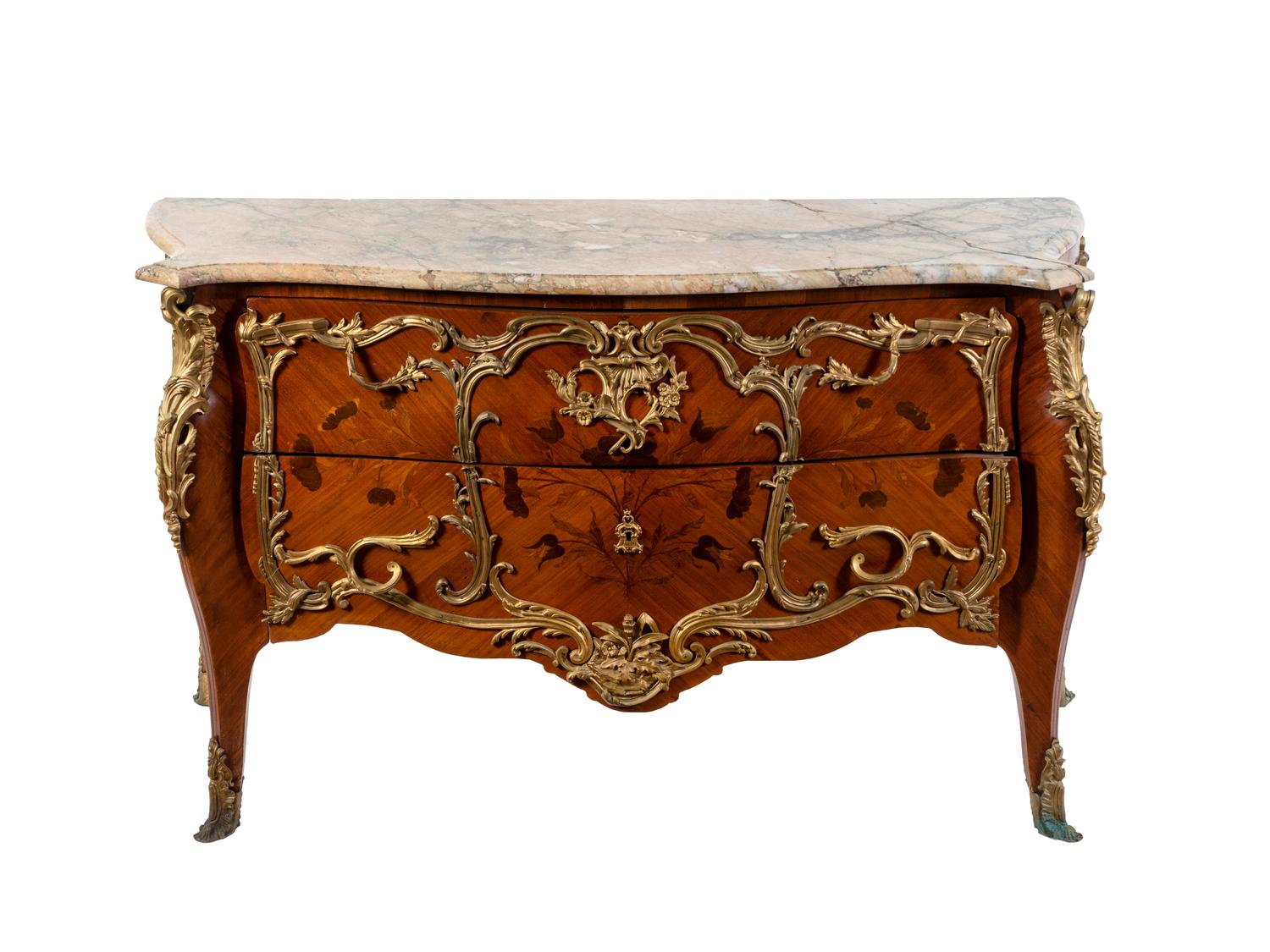 A Louis XV Style Gilt Bronze Mounted Kingwood and Marquetry Commode — EARLY 19TH CENTURY