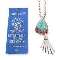 Award Winning Silver, Turquoise, and Coral Necklace