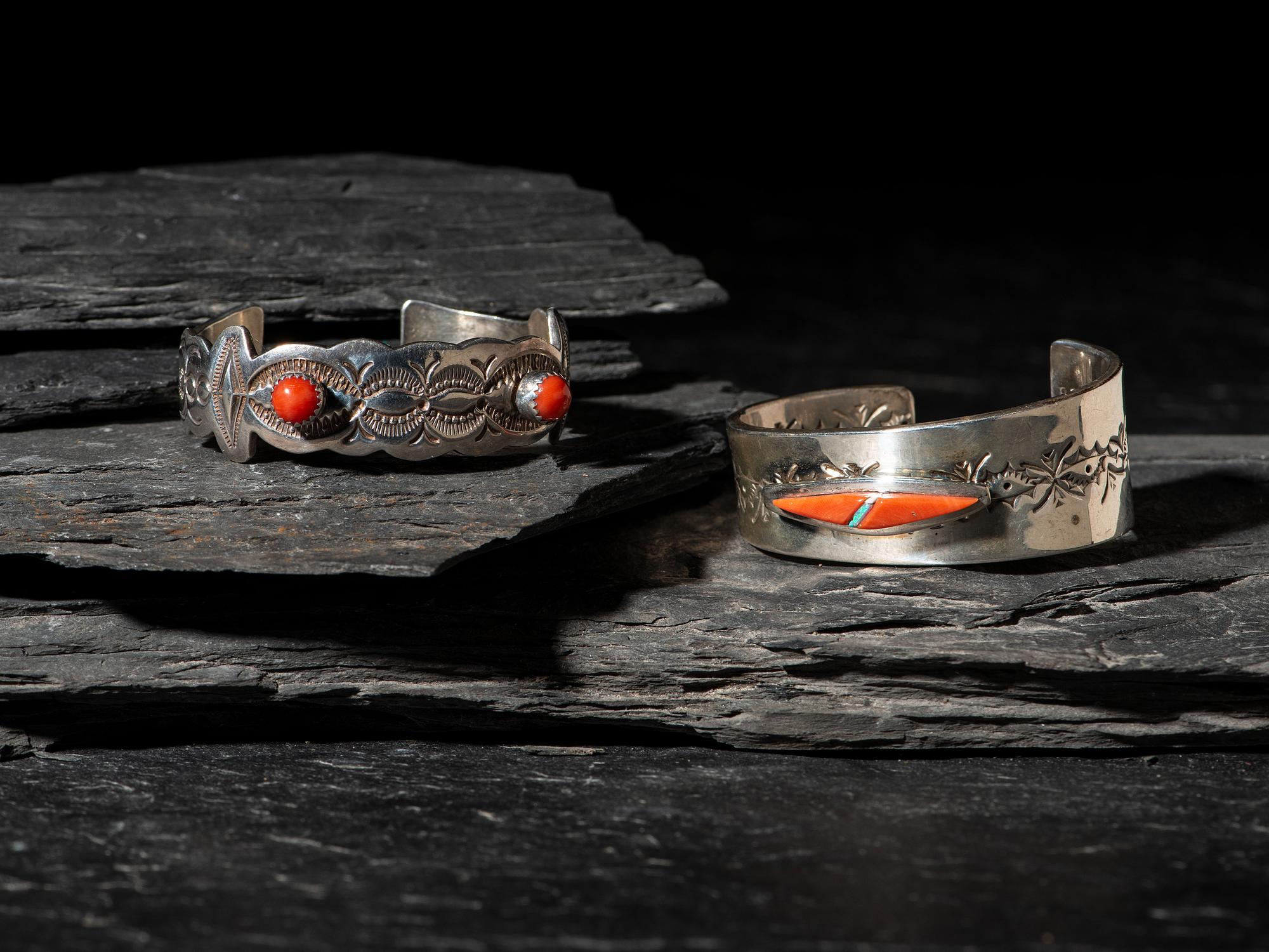 Sterling Silver and Coral Cuff Bracelets