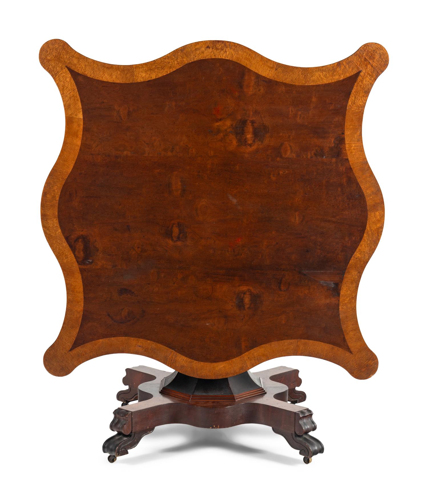 An American Classical Mahogany and Birdseye Maple Tilt-Top Table