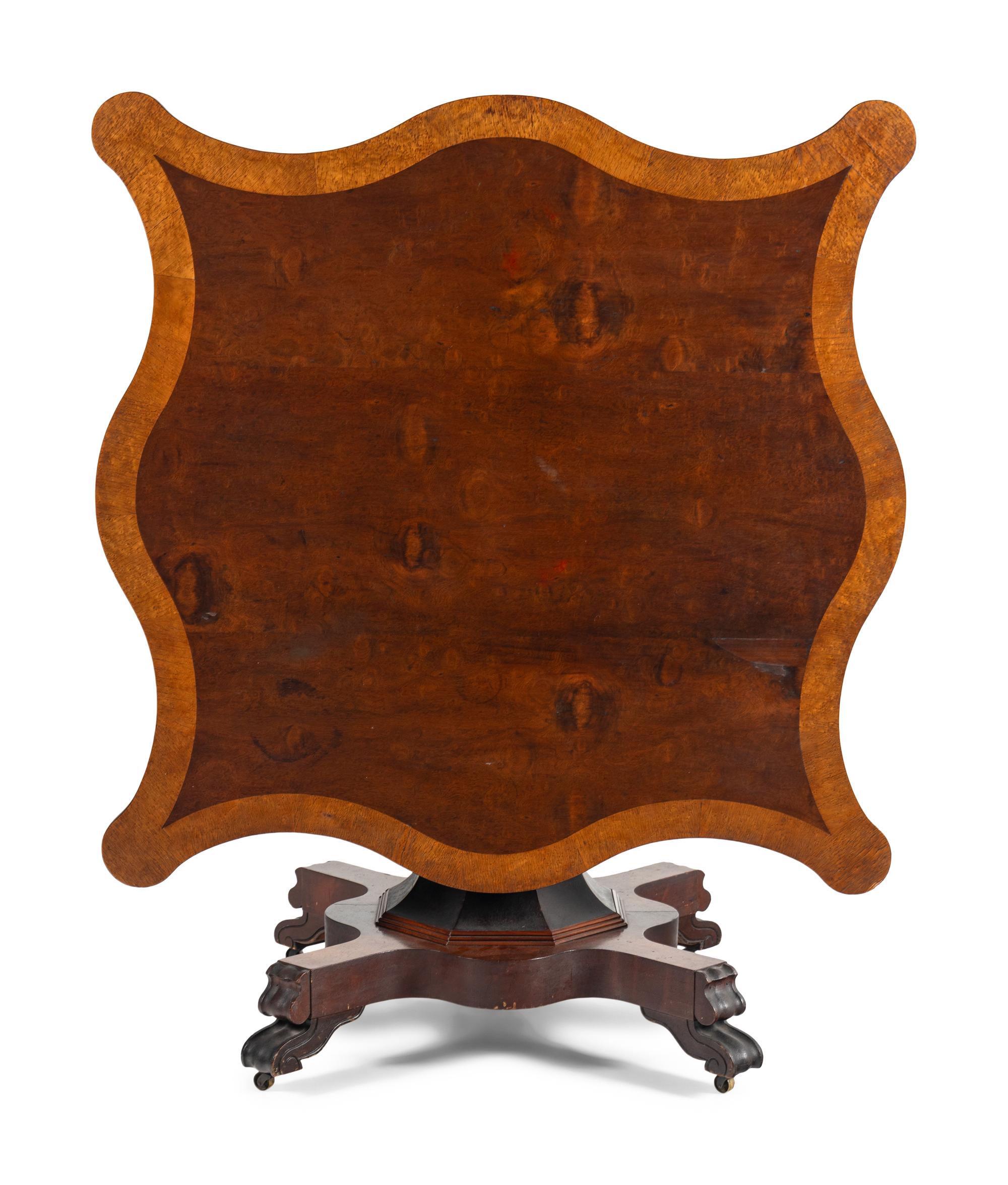 An American Classical Mahogany and Birdseye Maple Tilt-Top Table