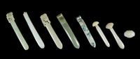 Seven Jade Hairpins Length of longest 5 inches.