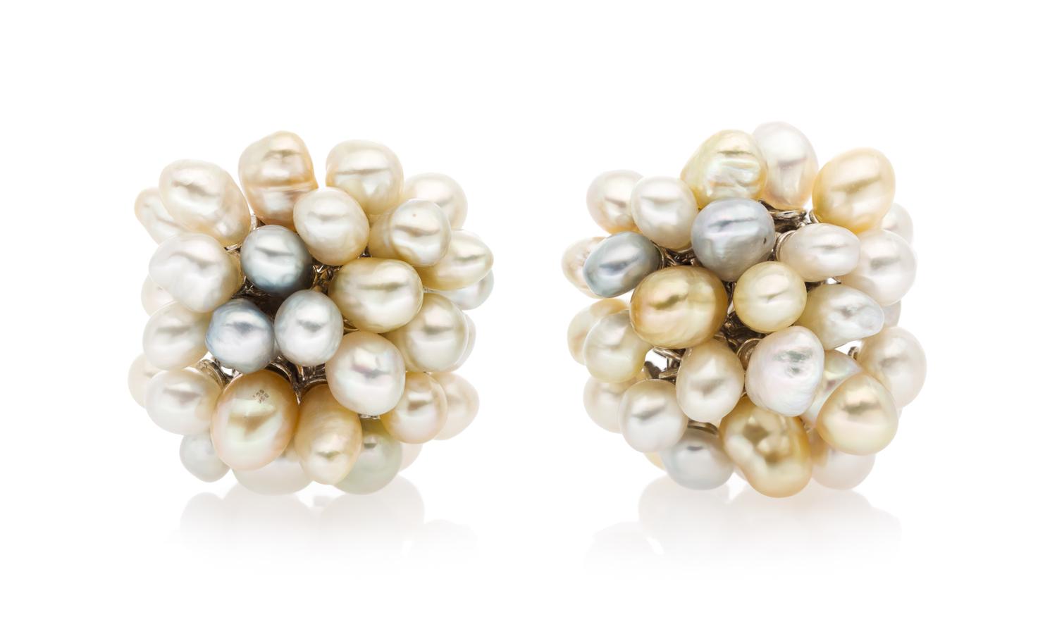 A Pair of 18 Karat White Gold and Cultured Pearl Earclips, Utopia, 19.00 dwts.