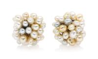 A Pair of 18 Karat White Gold and Cultured Pearl Earclips, Utopia, 19.00 dwts.