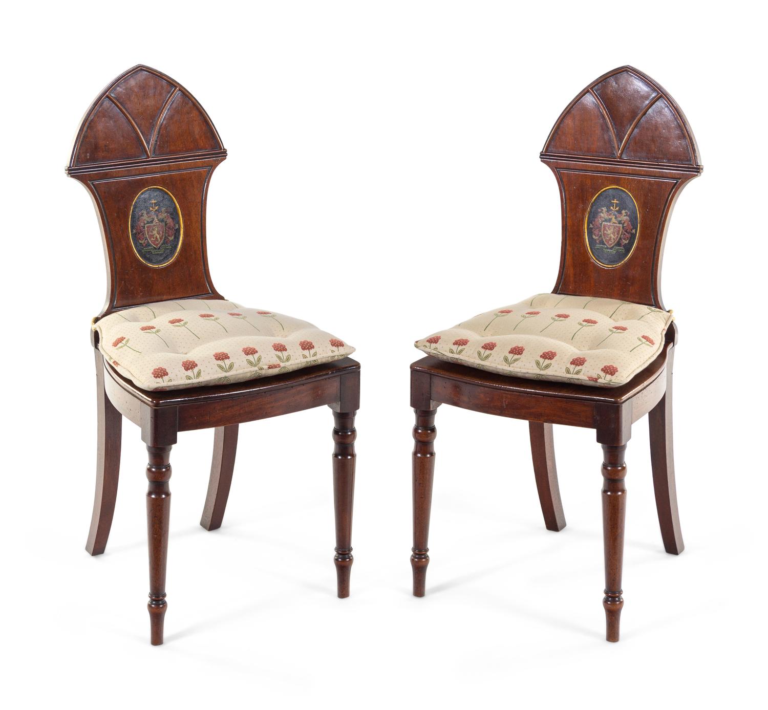 A Pair of Regency Style Mahogany Hall Chairs