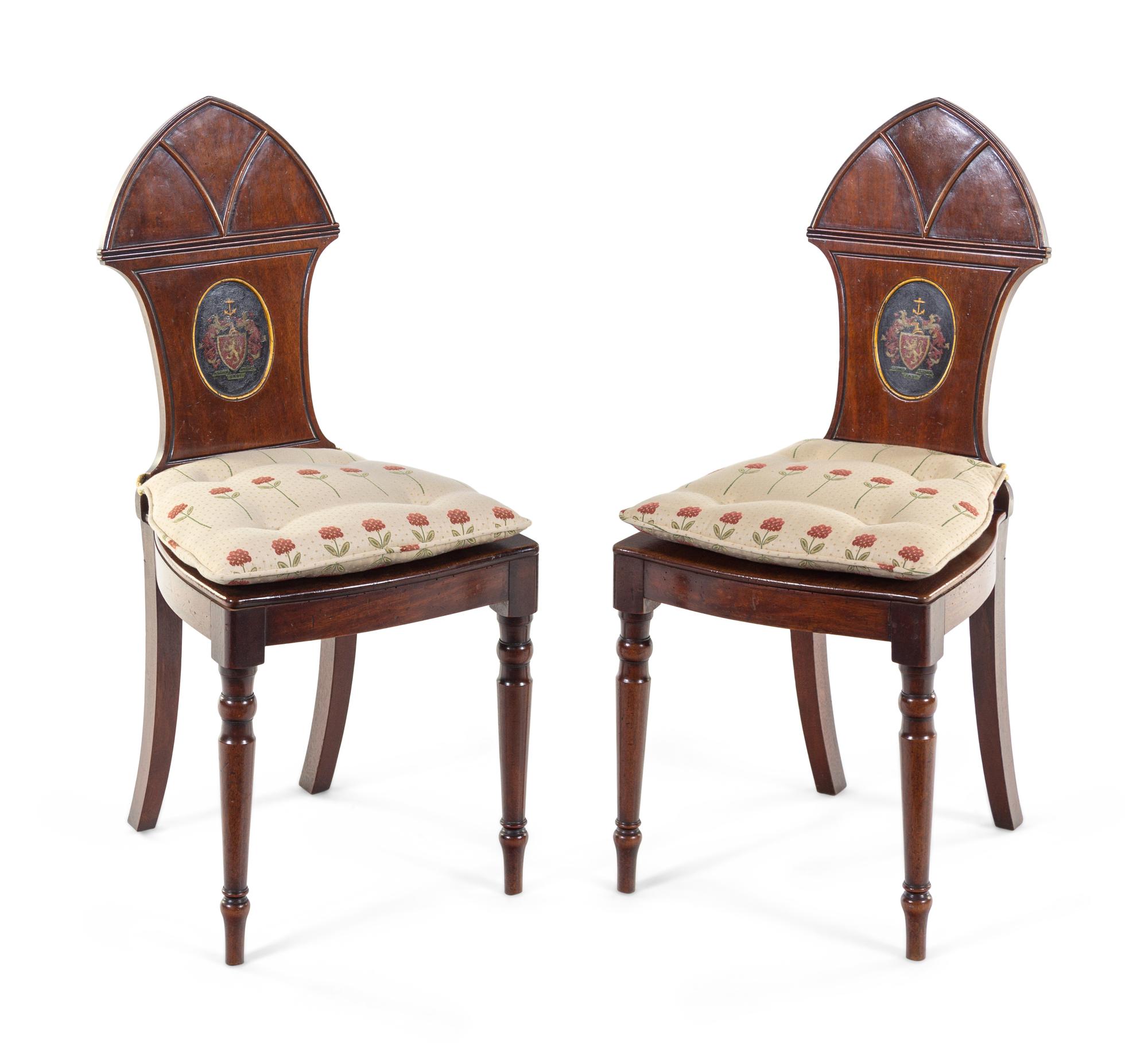 A Pair of Regency Style Mahogany Hall Chairs